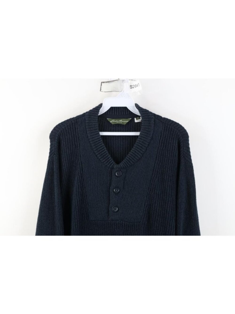 Vintage Eddie Bauer Mens 2XL Chunky Cotton Ribbed Knit Commando Henley Sweater - Picture 2 of 15